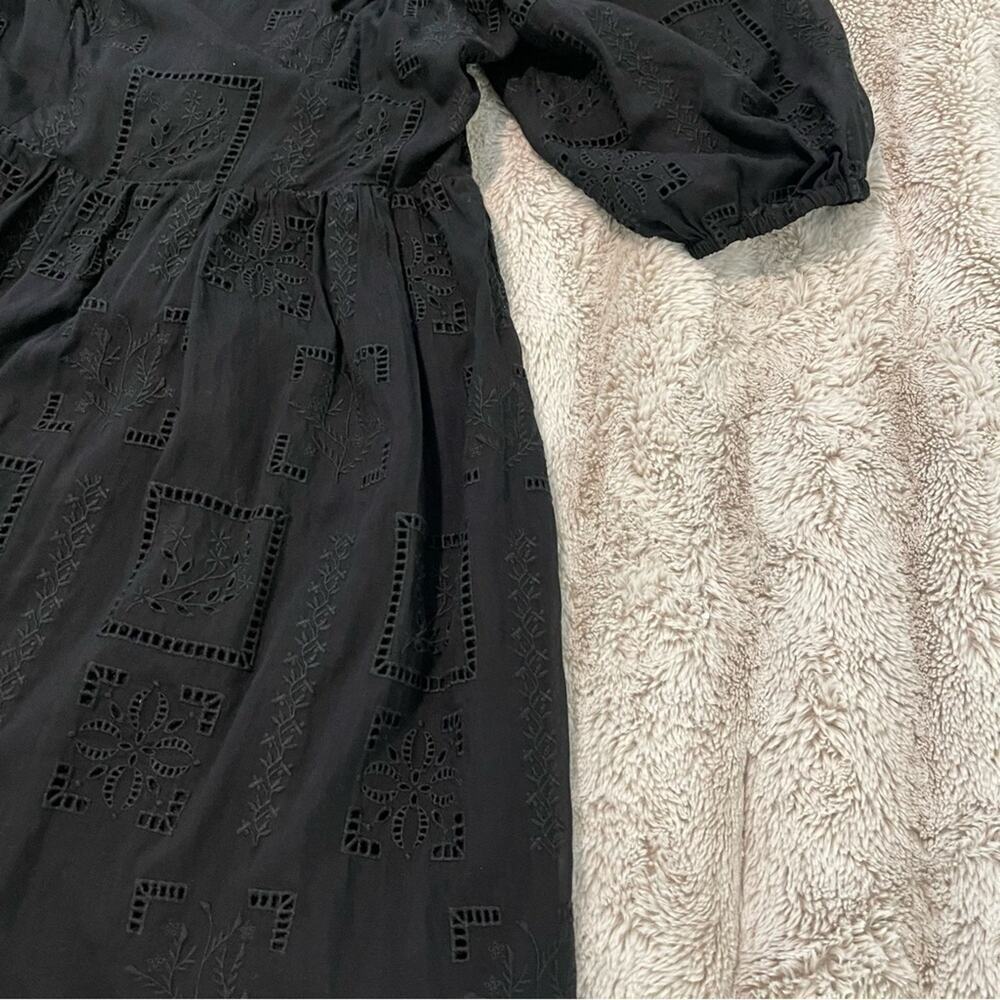 New Johnny Was Ella Black Embroidered Poof Sleeve Babydoll Dress - Picture 4 of 7